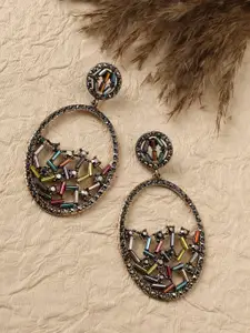 SOHI Gold-Plated Crystal-Studded Contemporary Drop Earrings