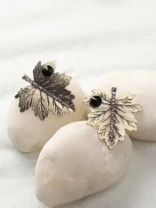SOHI Gold-Plated Stone Studded Leaf Shaped Stud Earrings