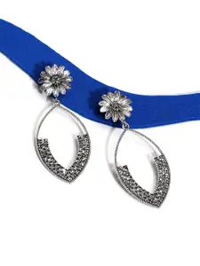 SOHI Silver Plated Stone Studded Drop Earrings