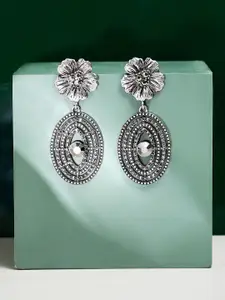 SOHI Silver-Plated Contemporary Drop Earrings