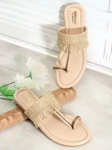 Anouk Beige Textured One Toe Flats