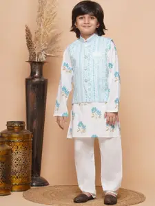 Aj DEZInES Boys Floral Printed Regular Pure Cotton Kurta with Pyjama & Nehru jacket