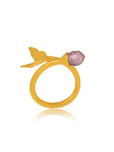Kicky And Perky 925 Sterling Silver Gold Plated Drop Gemstone Bird Wing Adjustable Ring