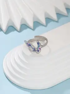 Kicky And Perky 925 Sterling Silver Enameled Bird Adjustable Ring For Women