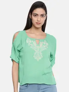 Bronz Women Green Top with Embroidered Detail