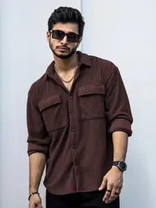 Powerlook Brown India Slim Checked Pure Cotton Oversized Casual Shirt
