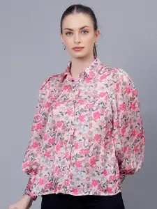 Albion Floral Printed Shirt Collar Cuffed Sleeves Shirt Style Top