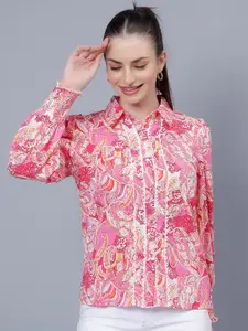 Albion Floral Printed Shirt Collar Puff Sleeves Shirt Style Top