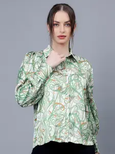 Albion Tropical Printed Puff Sleeve  Wrap Top
