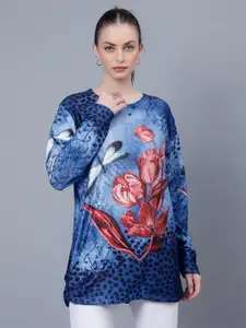 Albion Floral Printed Round Neck Longline Top