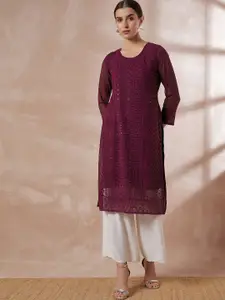 all about you Ethnic Motifs Chikankari Embroidered Georgette Kurta