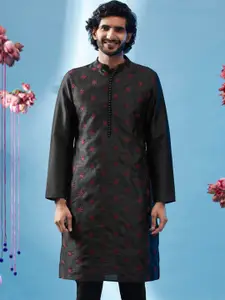 KISAH Floral Embroidered Mandarin Collar Kurta