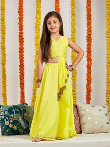 VASTRAMAY Girls Embroidered Sequinned Cotton Ready to Wear Lehenga Set