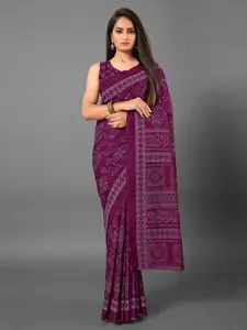 Anouk Purple Floral Silk Blend Baluchari Saree