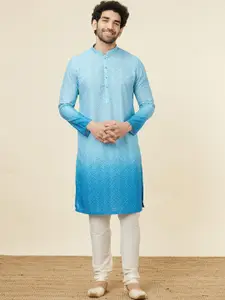 Manyavar Men Blue Thread Work Kurta
