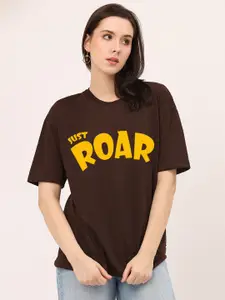 Leotude Typography Printed Drop-Shoulder Sleeves Cotton Oversized T-shirt