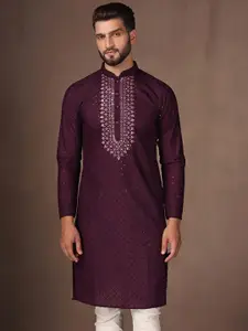 KISAH Men Sequence Embroidered Zari  Regular Fit Kurta
