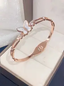 Jewels Galaxy Rose Gold-Plated Butterfly Charm Bangle-Style Bracelet