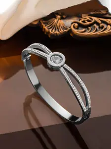 Jewels Galaxy Silver-Plated American Diamond Stainless Steel Bangle-Style Bracelet