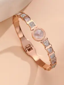 Jewels Galaxy Rose Gold-Plated Mother of Pearl Stainless Steel Bangle-Style Bracelet