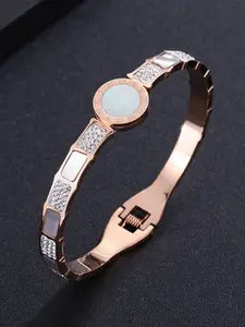 Jewels Galaxy Rose Gold Plated Mother of Pearl Stainless Steel Bangle-Style Bracelet
