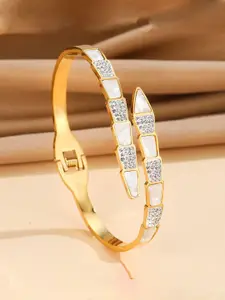 Jewels Galaxy Women Gold-Plated Mother of Pearl Stainless Steel Bangle-Style Bracelet