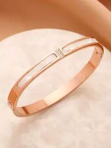 Jewels Galaxy Rose Gold Plated Mother of Pearl Stainless Steel Bangle-Style Bracelet