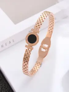 Designs & You Women Rose Gold -Plated Roman Numerals Stainless Steel Bangle-Style Bracelet