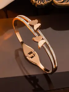 Designs & You Women Rose Gold-Plated American Diamond-Studded Bangle-Style Bracelet