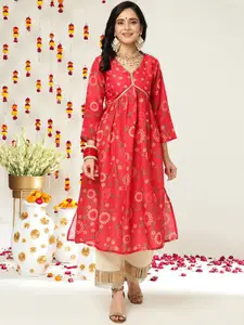 Varanga Floral Printed Sequined A-Line Empire Kurta