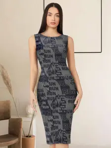 BAESD Typography Printed Bodycon Midi Dress