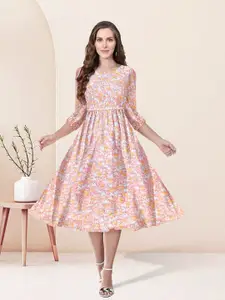 BAESD Floral Printed Georgette Fit and Flare Midi Dress