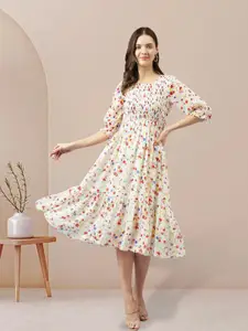 BAESD Polka Dots Printed Georgette Tiered Fit and Flare Midi Dress
