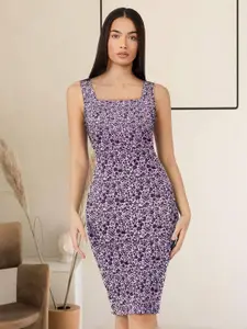 BAESD Floral Printed Square Neck Bodycon Dress