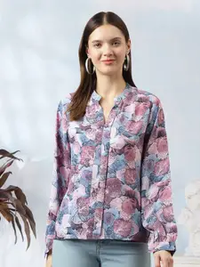 BAESD Floral Printed Mandarin Collar Shirt Style Top
