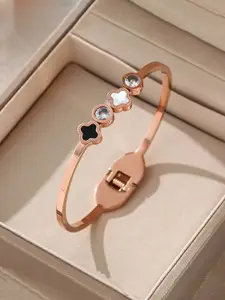 Jewels Galaxy Mother of Pearl Rose Gold-Plated Bangle-Style Bracelet