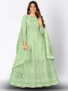 Divine International Trading Co Green Embroidered Sequined Semi-Stitched Dress Material