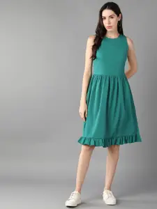 Roadster Round Neck Gathered And Pleated Fit & Flare Dress