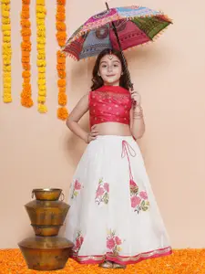 Bitiya by Bhama Girls Embroidered Gotta Patti Ready to Wear Lehenga & Blouse With Dupatta
