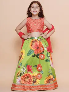 Bitiya by Bhama Girls Embroidered Mirror Work Ready to Wear Lehenga & Blouse With Dupatta