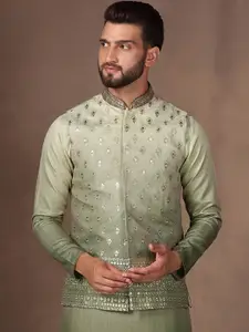 KISAH Men Embroidered Zari  Regular Fit Nehru Jacket