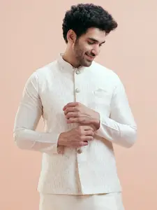 KISAH Men Textured Zari  Regular Fit Nehru Jacket