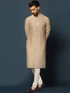 KISAH Men Mirror Work Embroidered Regular Fit Abstract Print Kurta Churidar Set