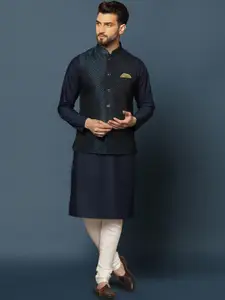 KISAH Men Embellished Regular Fit Geometric Pattern Kurta Jacket Churidar Set
