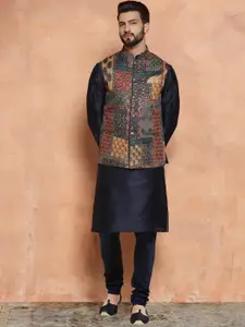 KISAH Mandarin Collar Straight Kurta & Churidar With Nehru jacket