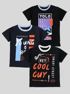 Toonyport Boys Pack Of 3 Typography Printed Regular Fit T-shirt