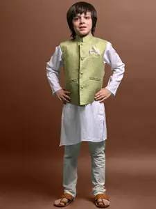 VESHAM Boys Mandarin Collar Kurta with Pyjamas & Nehru Jacket
