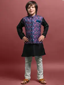 VESHAM Boys Printed Kurta & Pyjamas with Jacket