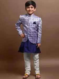 VESHAM Boys Mandarin Collar Kurta With Pyjamas & Nehru Jacket