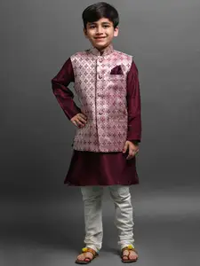 VESHAM Boys Mandarin Collar Kurta With Pyjamas & Nehru Jacket